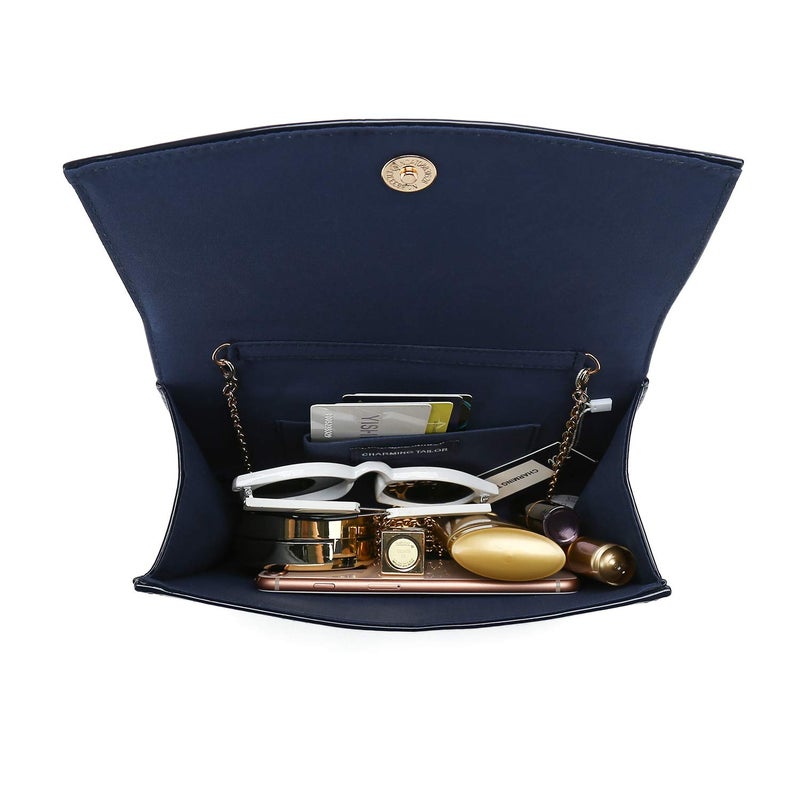 CHARMING TAILOR Patent Leather Flap Clutch for Women Classic Elegant Evening Bag Chic Dress Purse (Navy) - Image 4